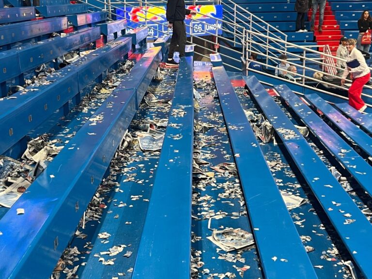 Tidying up after the Jayhawks; cleaning Allen Fieldhouse after home basketball games