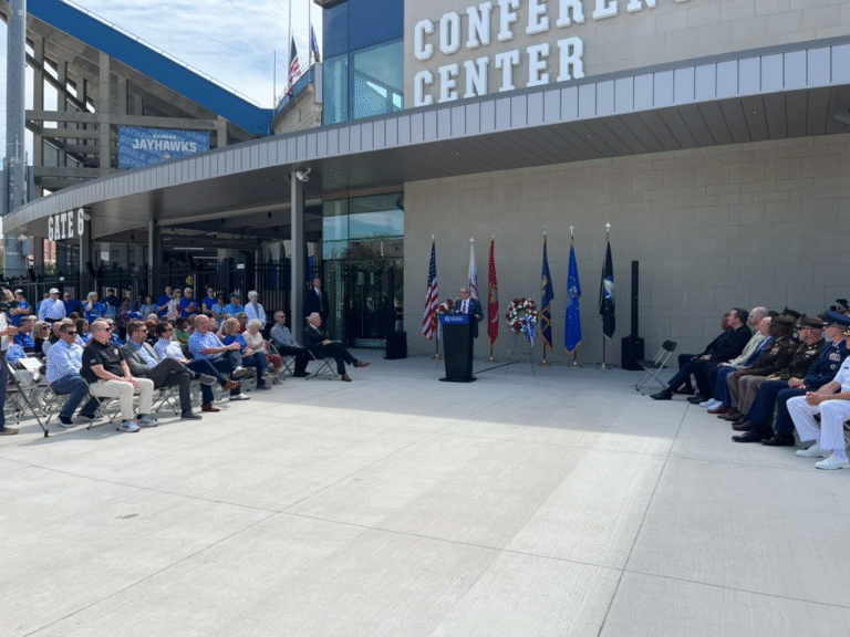 University of Kansas rededicates David Booth Memorial Stadium with World War I monument 