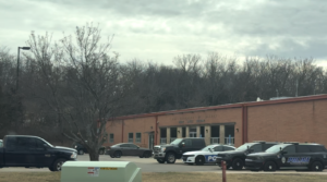 The KU Police Department with cars parked outside