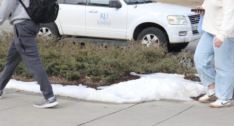 Increasing temperatures in Lawrence turn campus snow into slush