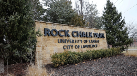 A sign reading "Rock Chalk Park"